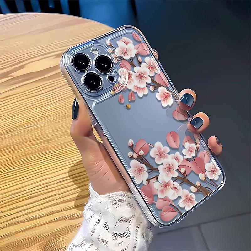 Pink Peach Blossoms Phone Case For IPhone 11 12 13 Pro 16 15 Plus 14 17 Pro Max Case 16E 17Air Soft Transparent Cover Case Funda