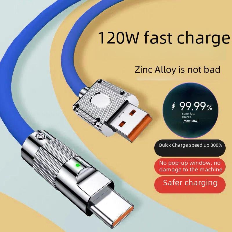 Original Zinc Alloy 120W Super Fast Charging Type-C Cable for Apple, Huawei, and Android Devices.