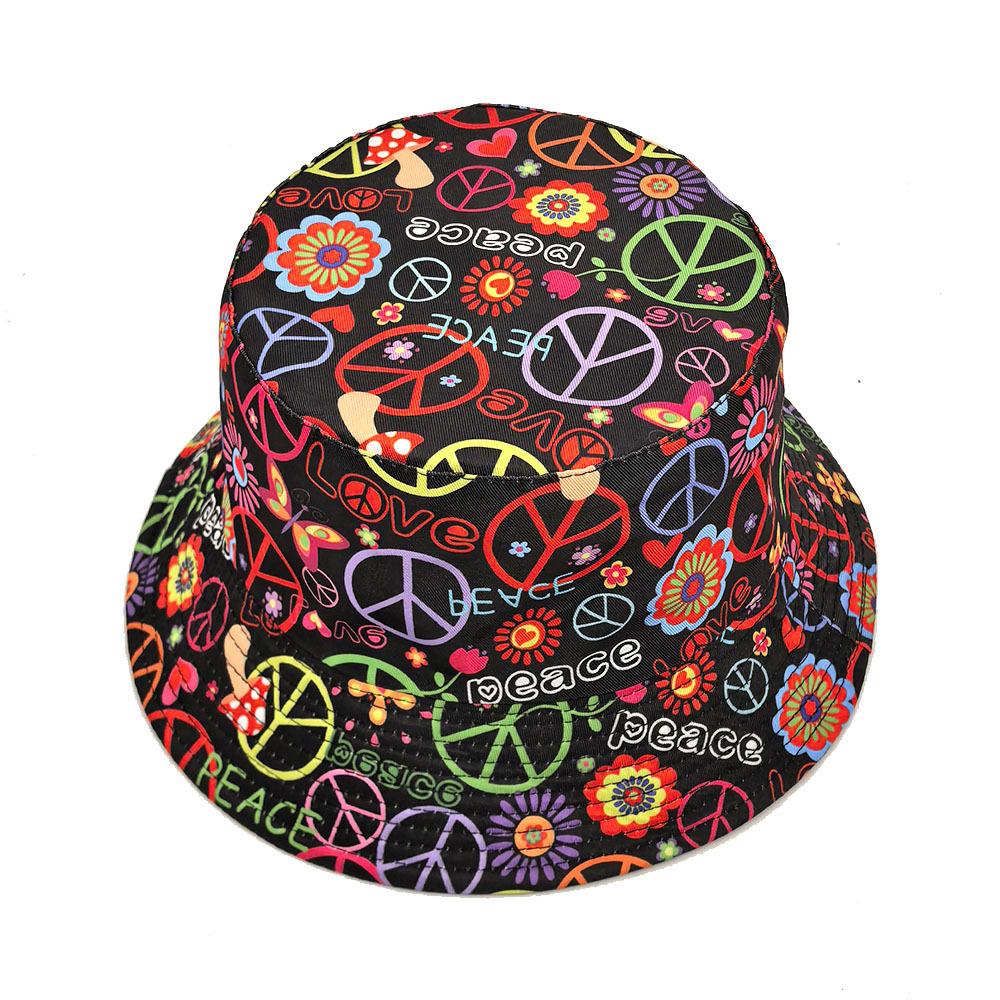 Peace Printing Bucket Hat Colorful Pattern Fisherman Hats Double Sides Panama Cap Unisex  New Style