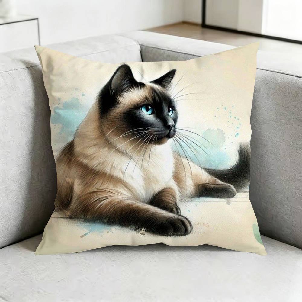 Cute SiameseE CCat Square DoubleSided printed Pillow Case Bedroom Bedside Pillow Sofa Cushion Cover Gift