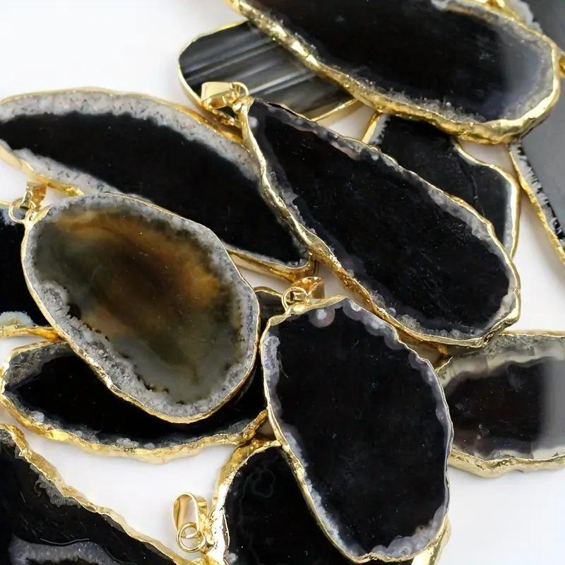 Natural agate piece, gold-plated pendant, irregular, agate raw stone necklace, pendant, colored natural stone, necklace, European and American