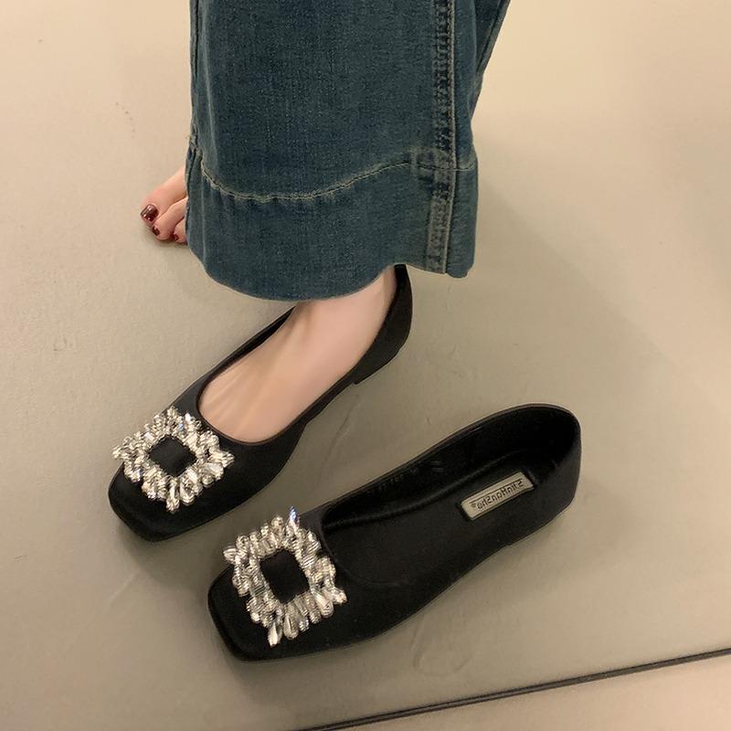 Fashion 2025 NEW Lightweight and Comfortable High Quality Flat Bottom French Style Rhinestone Shoes Women's Summer Rubber Sole Casual
