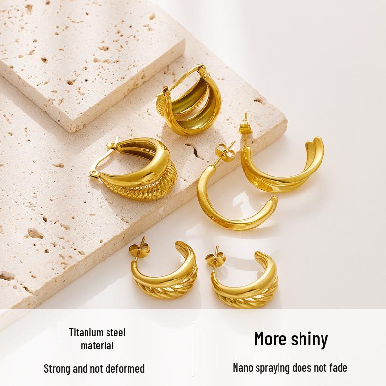 18K Gold Geometric Twisted Cable Earrings In Titanium Steel for Women