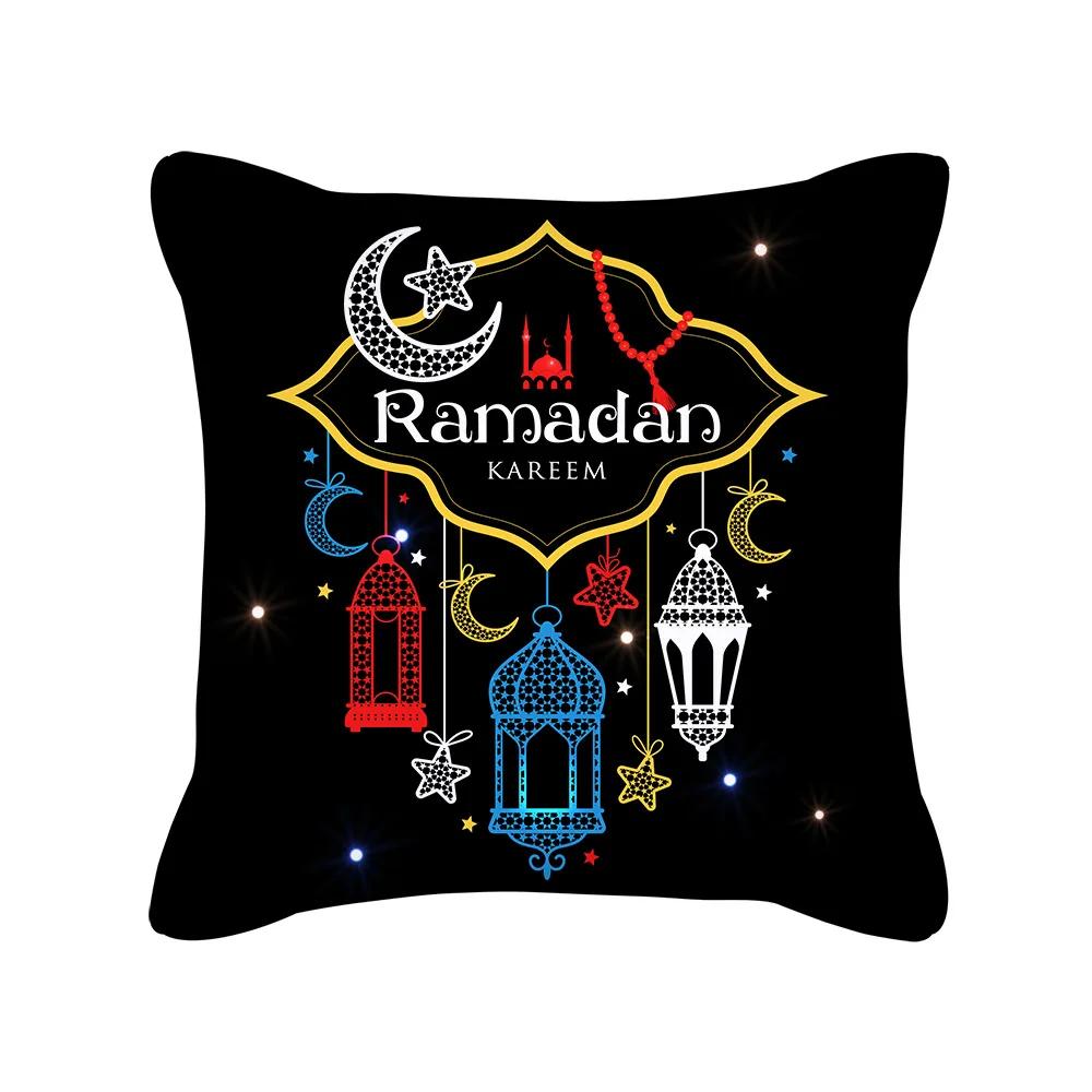 Ramadan Decorative Pillow Cover Moon Lantern Islamic Muhammad Holiday Cushion Cover Indoor Home Sofa Decor Polyester Pillowcase