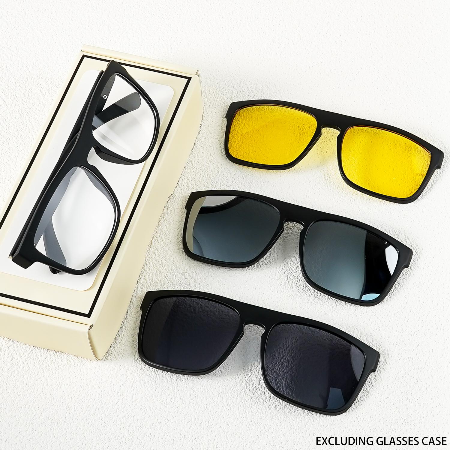 

A New Set Of Magnetic Clip-On Design Fashion Glasses 1 Frame And 3 Interchangeable Lenses Perfect For Everyday Use And Party