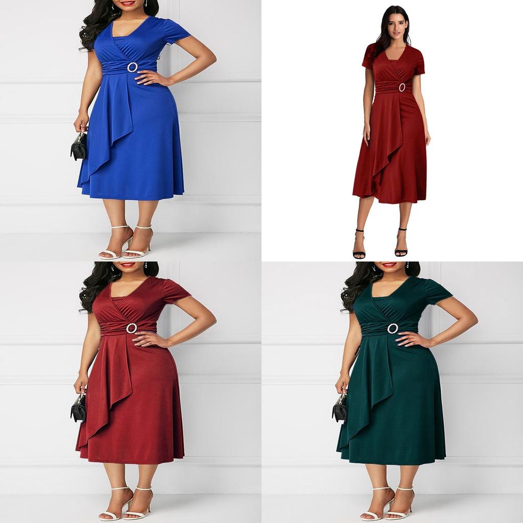 Trendy Plus Size Summer Vogue Sexy Asymmetric Hem V Neck Mini Dress For Fashion Forward Women