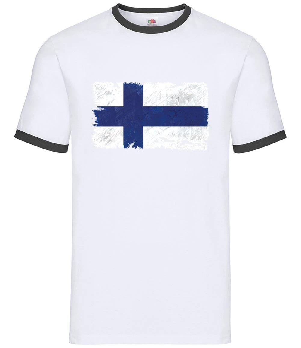 Finland Grunge Flag - Mens Ringer - Flags Helsinki Finn Finnish Europe XS