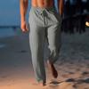 Mens Casual Solid Color Textured Drawstring Waist Linen Jogger Pants With Pockets