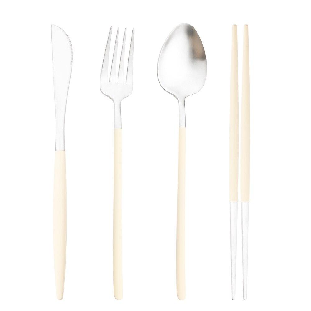 4/8/12/16 Pcs Gold 18/10 Stainless Steel Cutlery Flatware Set Matte Dinnerware Set Knives Fork Spoons Chopsticks Tableware Set