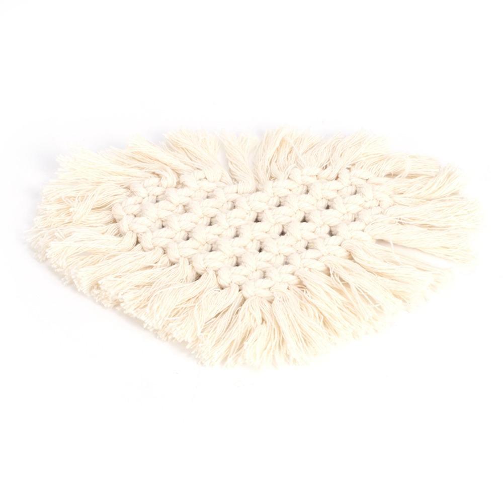 4Pcs Light Weight Cotton Cup Coaster Heart Shape Rope Woven Coaster Macrame Drink Mat Coffee Table