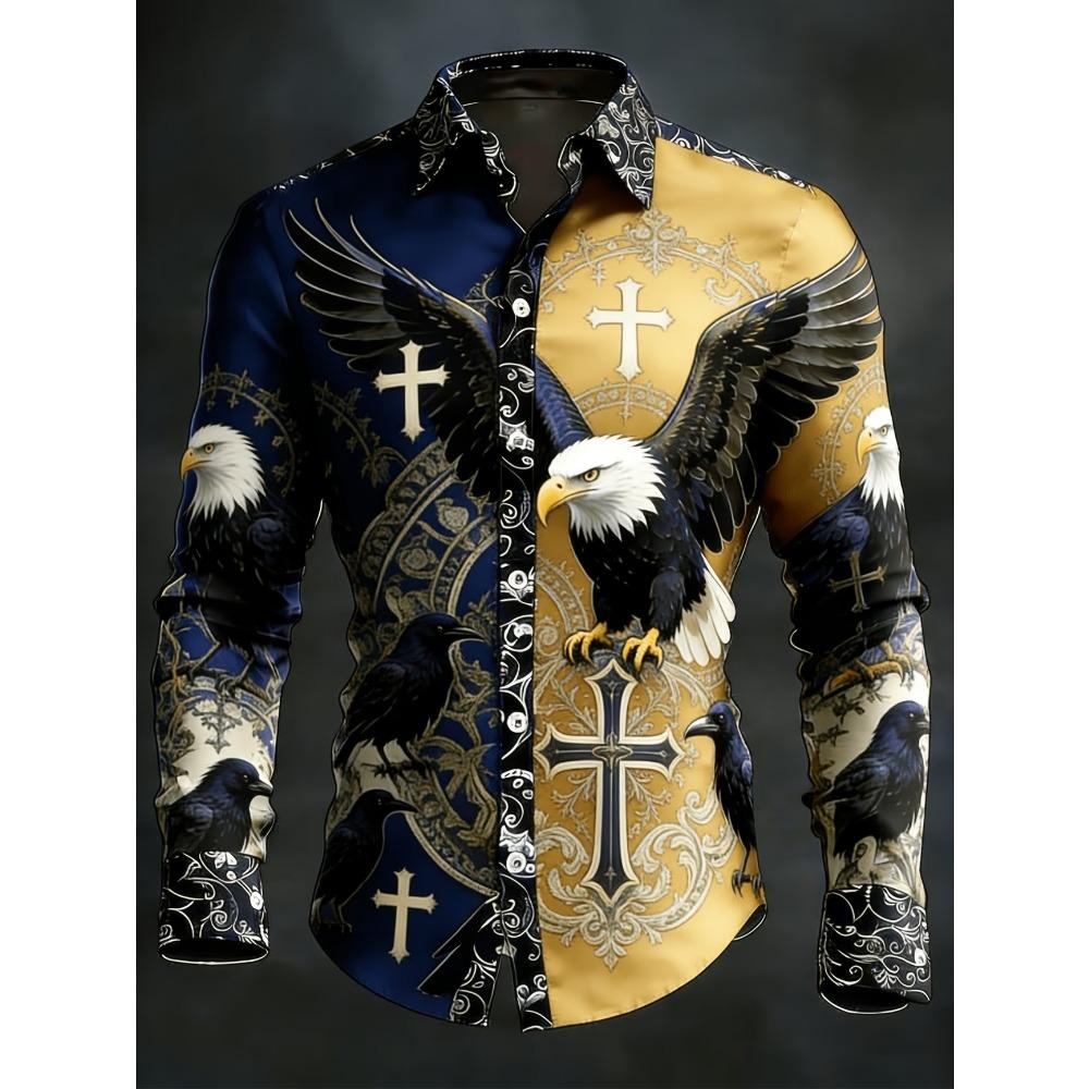 New Black Gold Gradient Peony Print Men's Long Sleeved Shirt, Light Luxury Business Casual Shirt Clothing