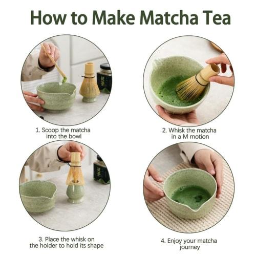 Chaksy Matcha Set, Japanese Tea Set Includes Matcha Bowl with Spout, Matcha Holder, Bamboo Matcha, and Bamboo Scoop