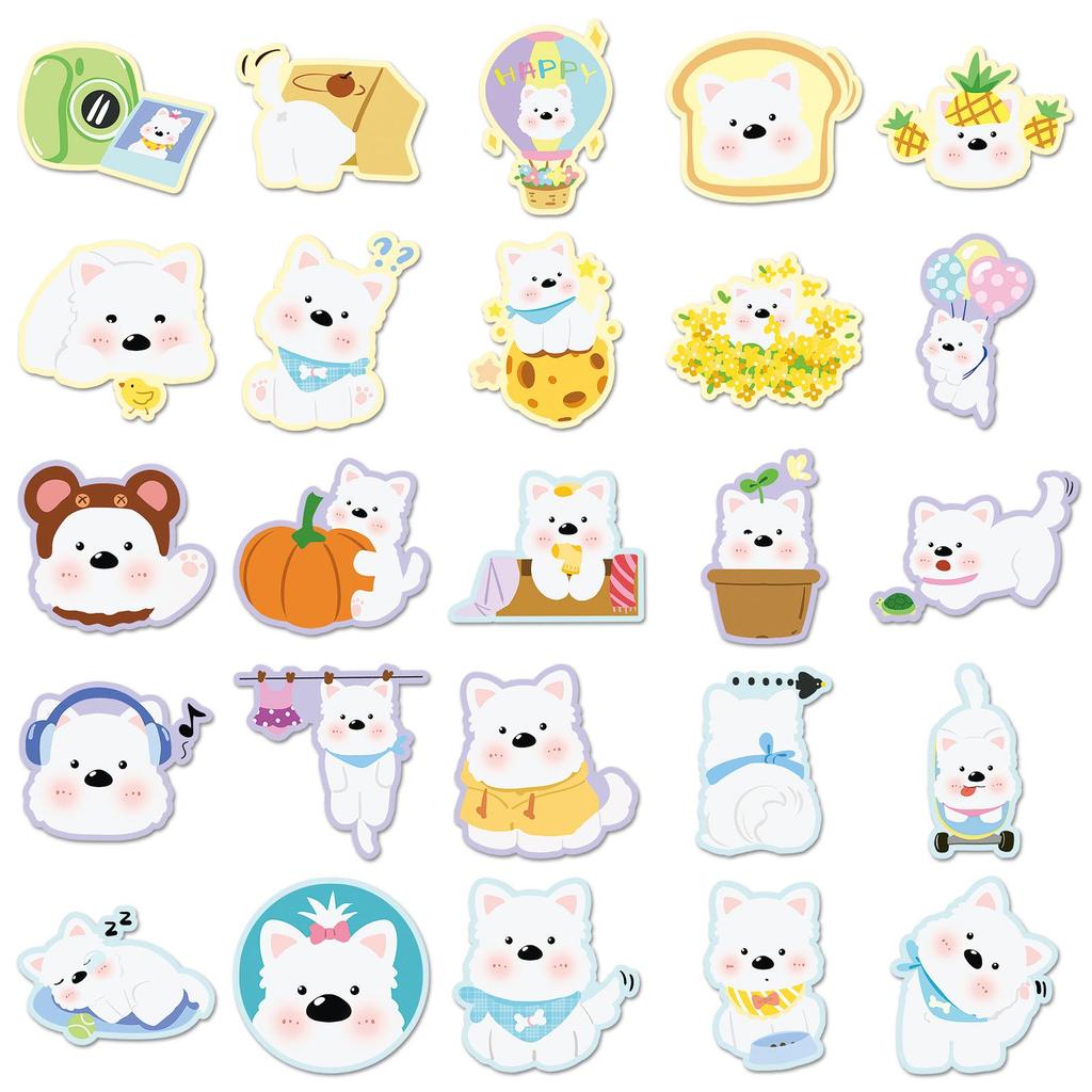 50 Cute West Highland White Terrier Stickers: Hand-Drawn Pet Decorations for Journals and Cards