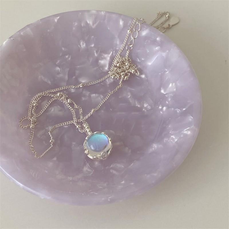 Moonstone Pendant Necklace Women Sterling Geometric Oval Design Delicate Chain Jewelry Gift