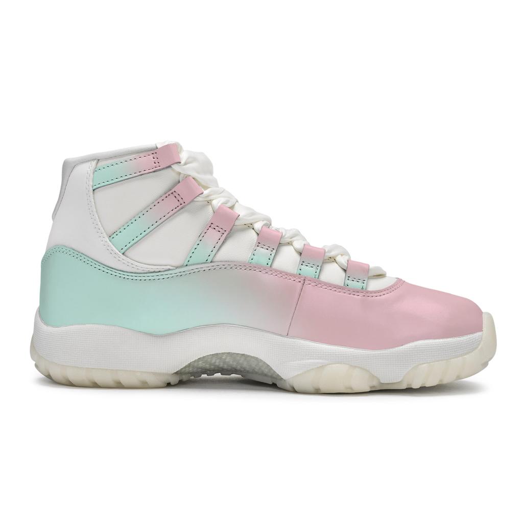 Jordan Air Jordan 11 RETRO Pearl 811 Manufacturing, Peach Mist Cyan Mid Top Vintage Basketball Shoes Unisex AR0715-110(Team80-)