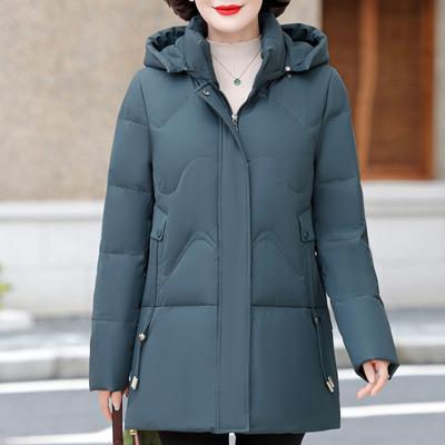 Dámské zimní kabáty z bílého kachního peří ve středním věku, vintage parky plus size s kapucí, elegantní silné teplé péřové bundy, dámské svrchní oblečení