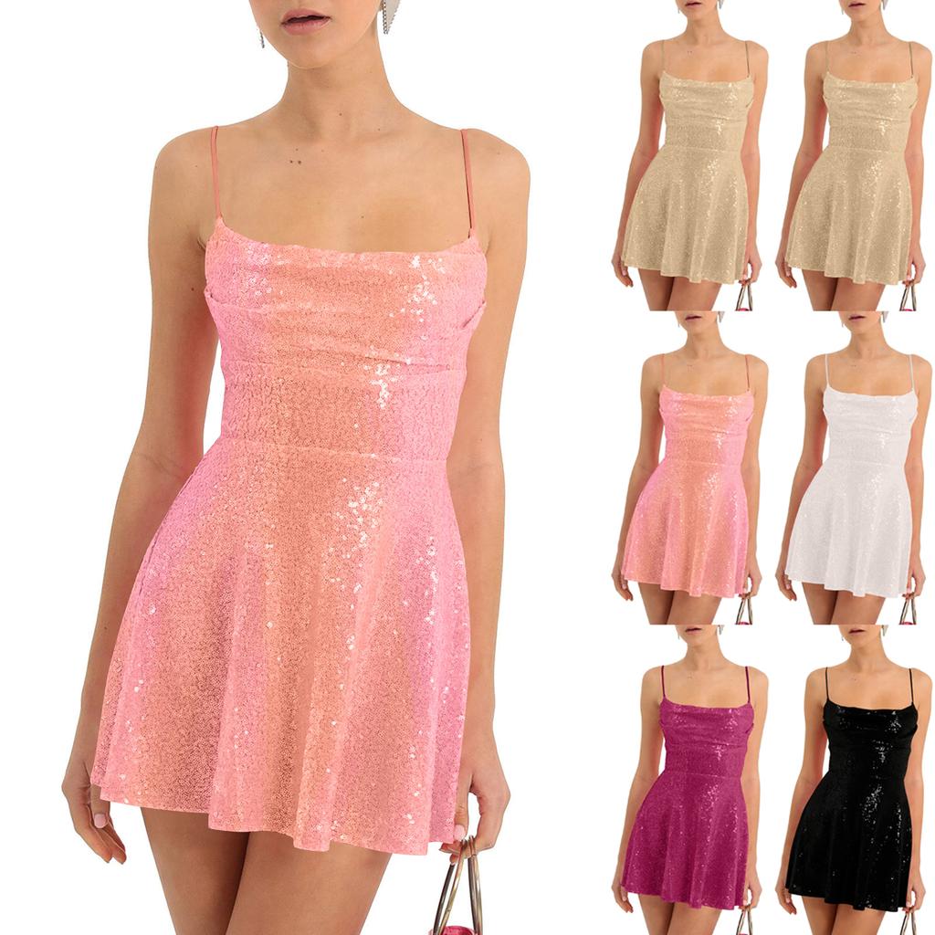 Women's Sexy Sleeveless Square Neck Adjustable Straps Bow Tie A-line Party Club Dress