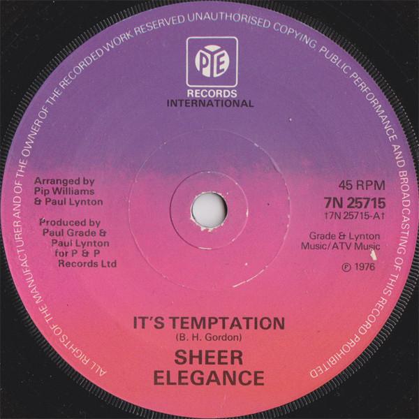 

7-дюймовая пластинка SHEER ELEGANCE Its Temptation 7N25715 Pye Internation 1976 UK SoulFunk Б/у