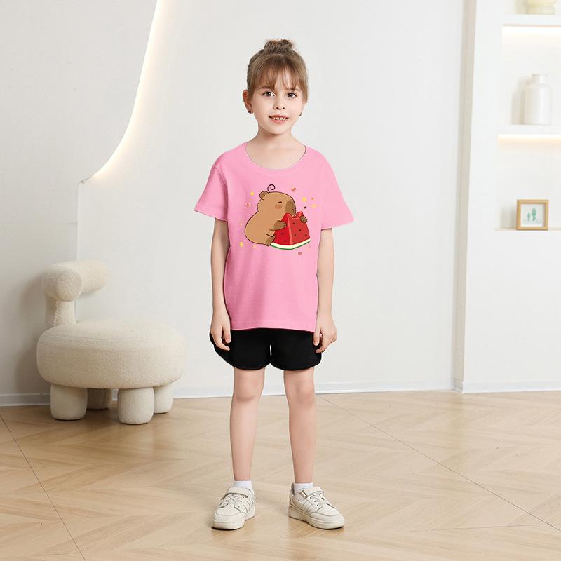 Children's Casual Short-sleeved T-shirt, Summer Boys' And Girls' Cute Capri Blouse