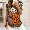 Women Plus Size Round Neck Short Sleeve T Shirt Opossum Witch Hat Pumpkin Floral Halloween Print Double Layer Front Top