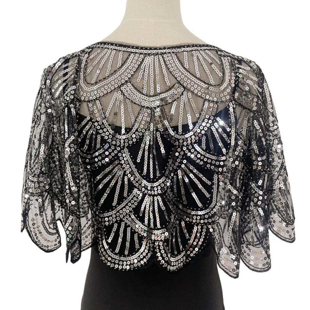 Mesh Sequins Shawls Blingbling Short Cape Elegant Sequins Poncho Coat Girl