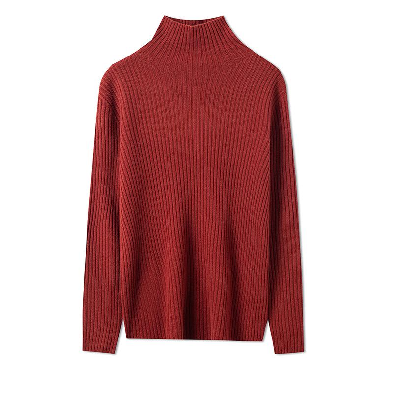 

Бесшовный интегрированный рубчик из чистой шерсти женский осенний новый трикотажный свитер с высоким воротом для ношения под низ, пуловер, свободный свитер L багровый
