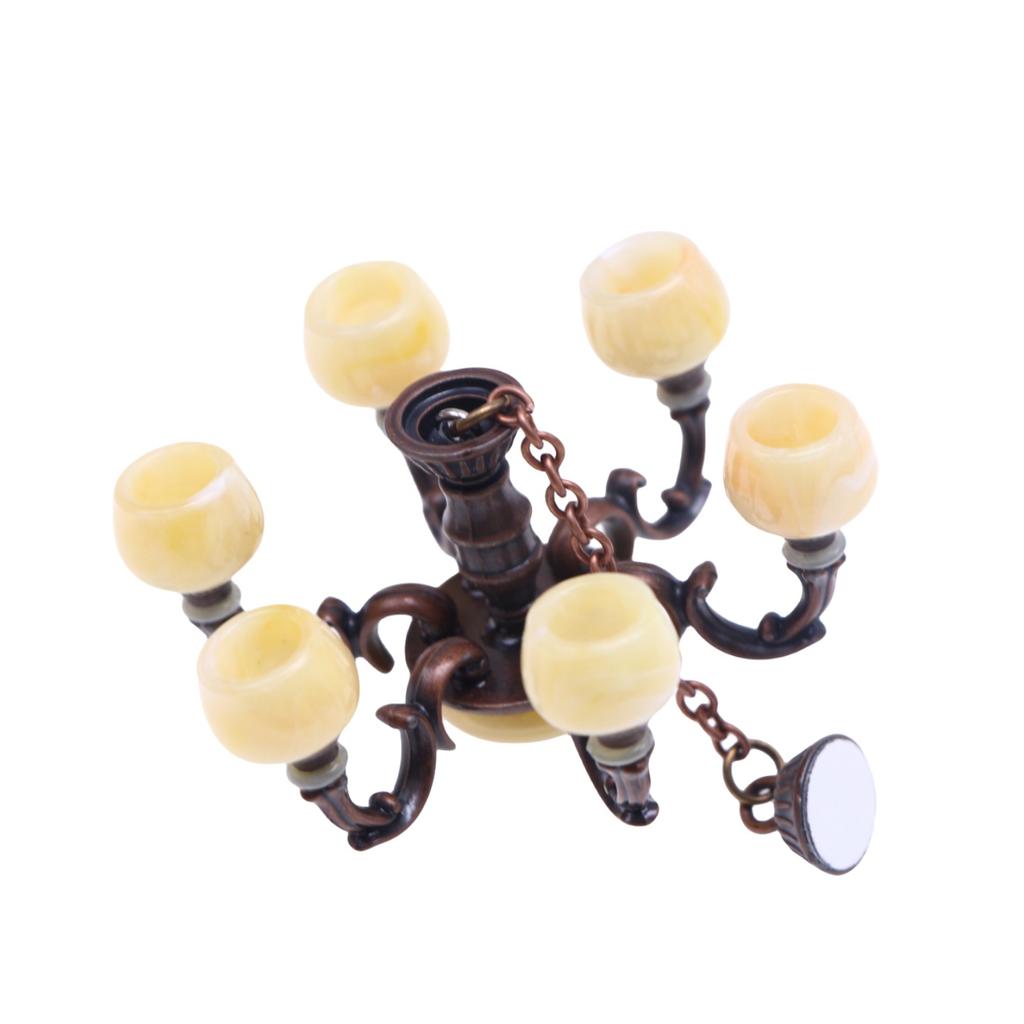 1:12 Dollhouse Miniature Retro Lamp Chandelier Light Working Ceiling Lamp Light Furniture Model Dollhouse Livingroon Scene Decor