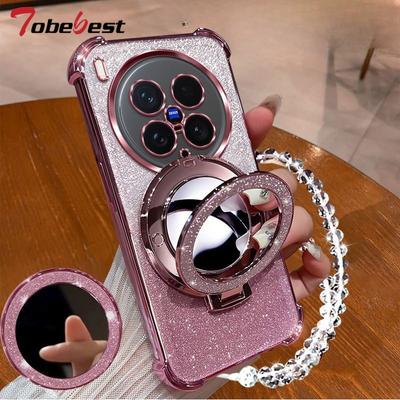 Shockproof Glitter Plating Case For Vivo X200 Mini X200S X100 X100S Pro Ultra Crystal Bracelet Mirror Magnetic Holder Cover