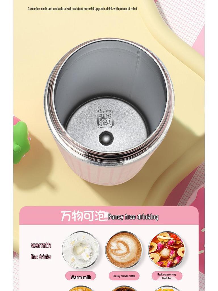 316 Stainless Steel Insulated Straw Cup for Women & Students - Cute Cartoon Water Bottle with Handle for Outdoor Use.