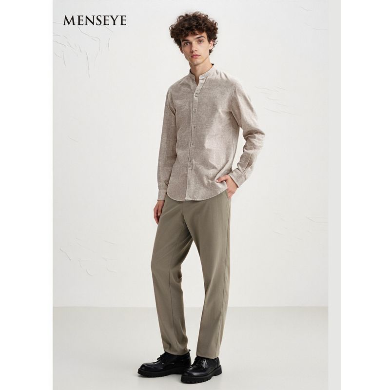 Menseye Men's Long-Sleeved Shirt, Men's Artistic New Chinese Style Loose Fit New Model Stand Collar for Young People
