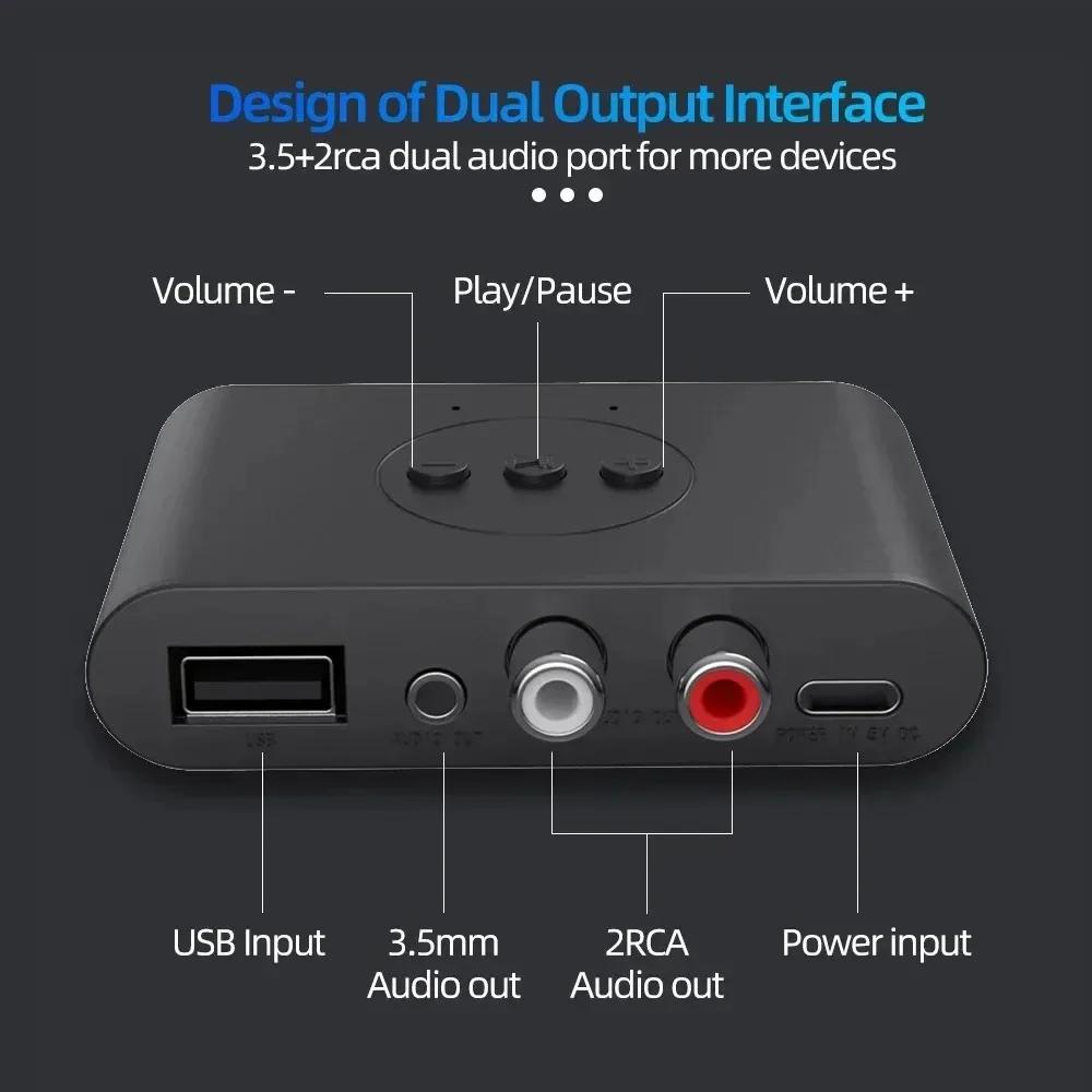 NFC Bluetooth 5.2 Audio Receiver U Disk RCA 3.5mm 3.5 AUX Jack Stereo Music Wireless Adapter with Mic For Car Kit