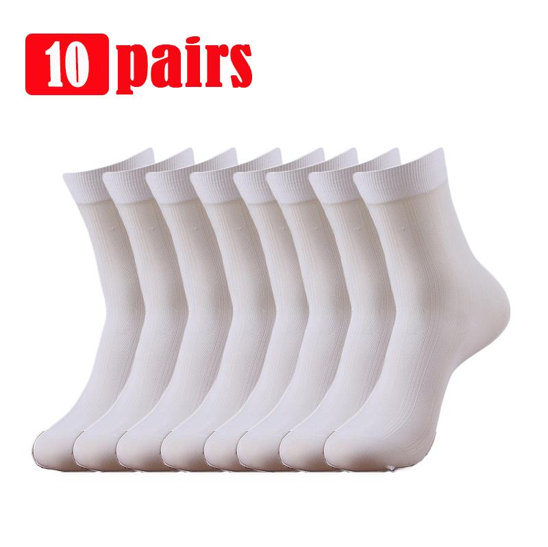 10 Paar Herrensocken Dünne Eissocken Sommer Atmungsaktiv Freizeitssocken Einfarbige Elastische Eis Seide Kühl Mittellange Business Socken gray