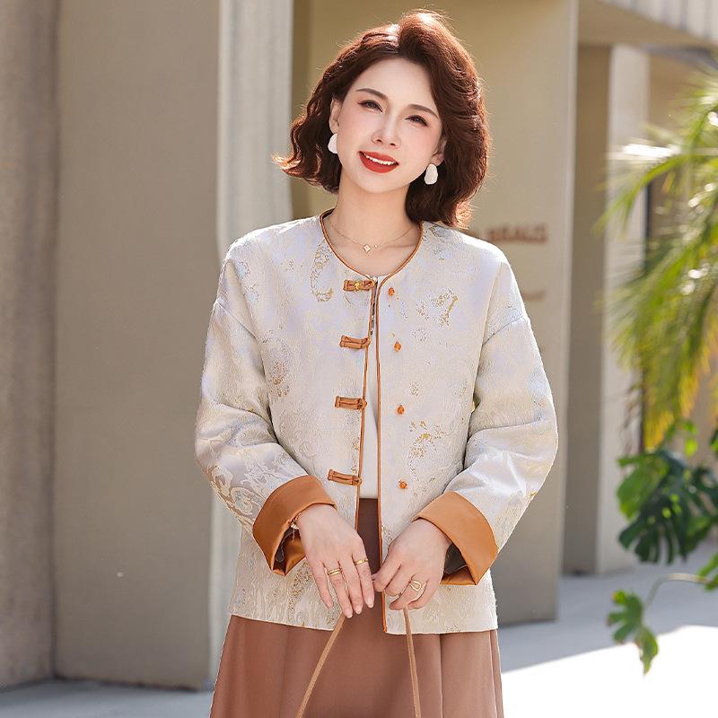 

Qiaoya Ying Women s Tang Suit Jacket - 2026 Spring, Elegant Plus Size Chinese Style with Frog Buttons for Middle-aged and Elderly Mothers 5XL (Suitable for 145-160 jin) бежевый