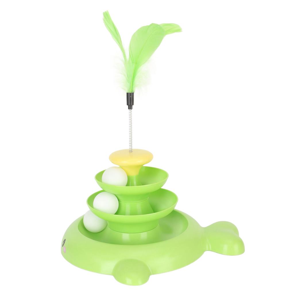 Cat Ball Tower Toy 3 Level Detachable Pet Track Interactive Toy with Teasing Feather for Kitten
