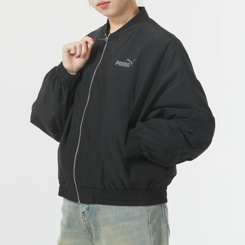 Puma Solid Color Casual Loose Stand Collar Long Sleeve Jacket Women jackets Black 626021-01