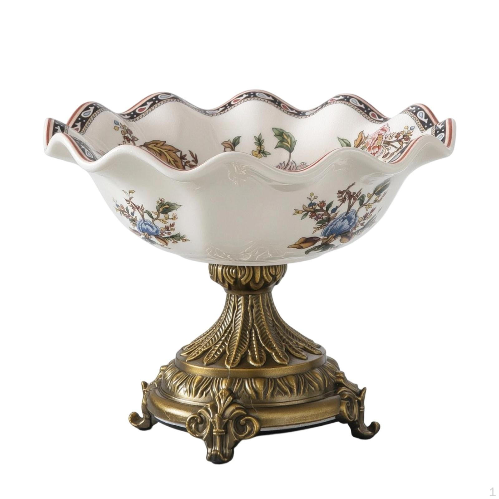 Fruit Bowl with Pedestal Ceramic Floral Dish for Dining Table, Sideboard, Living