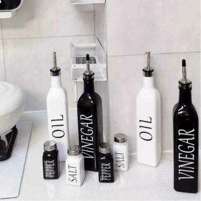 Nordic INS Style Black and White Oil & Vinegar Bottle Set – Minimalist Kitchen Seasoning Jars