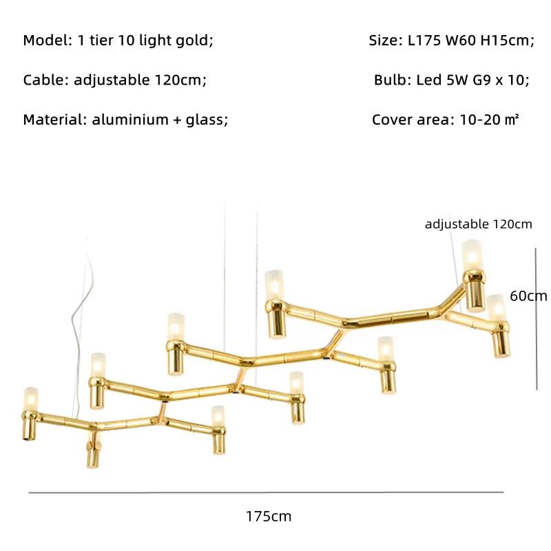 Nordic Luxury Modern LED Chandelier Designer Kitchen Pipe Chrome Lamp Hotel Living Room Room Room Decoration Lighting Fixtures