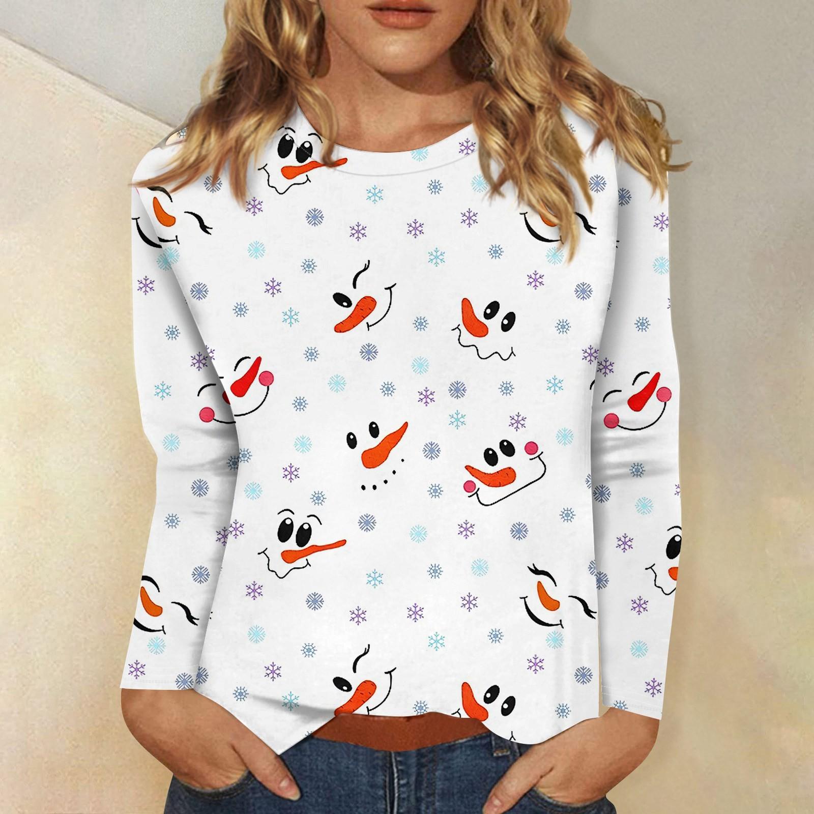 Женская мода повседневная рождественская печать круглый вырез длинный рукав декоративная — фото 4