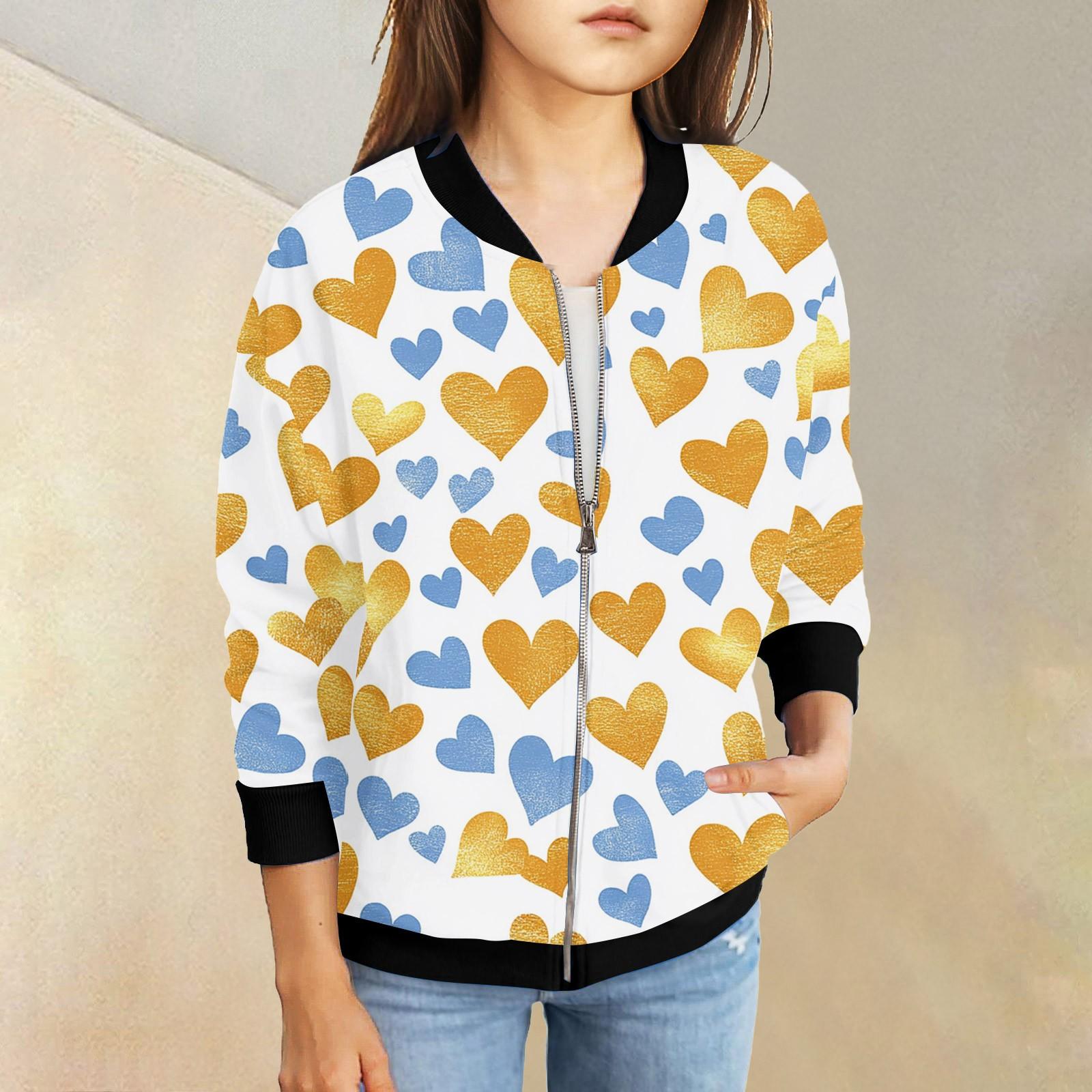 

Куртки на молнии для девочек, детские осенние толстовки с длинными рукавами, верхняя одежда с карманами на День святого Валентина, 5-15 лет 150 оранжевый