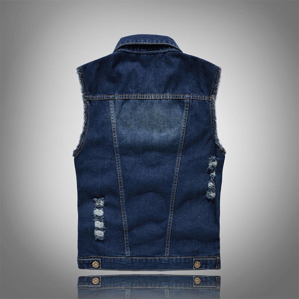 Gilet da moto in denim coreano slim fit taglie forti da uomo - Giacca senza maniche strappata alla moda