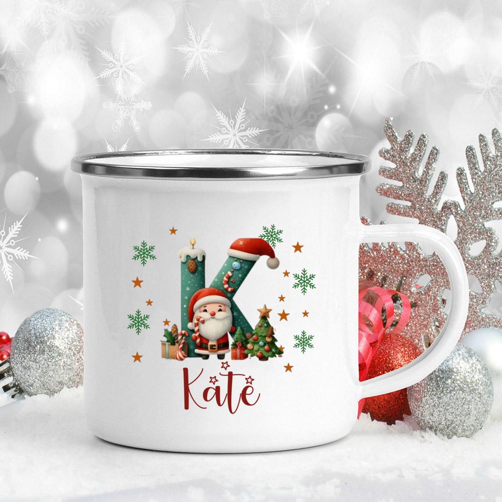 Personalisierte Weihnachten mit Namen Tasse Heiße Schokolade Schokoladen Tasse Getränke Saft Tasse Weihnachtsdekor weiße Emaille Tassen Weihnachten Geschenk