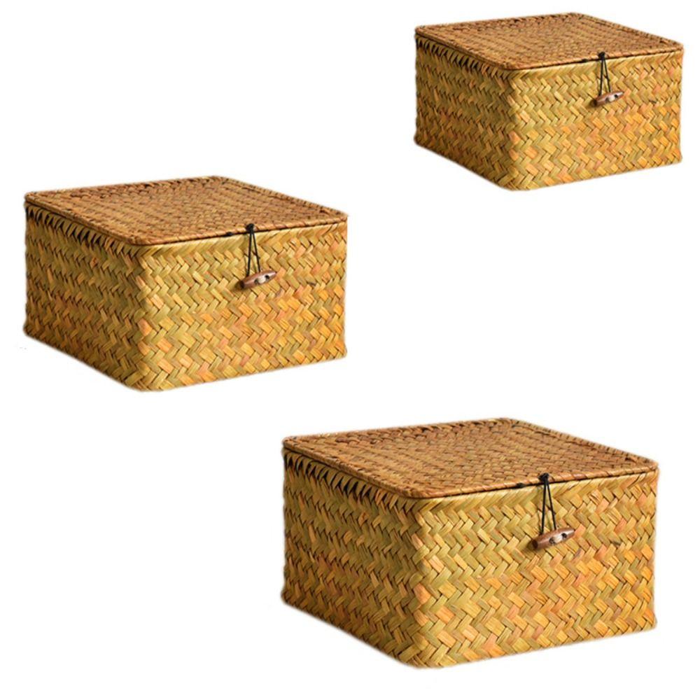 Lid Wicker Shelf Baskets Rectangular Wardrobe New Storage Box with Lid Bedroom