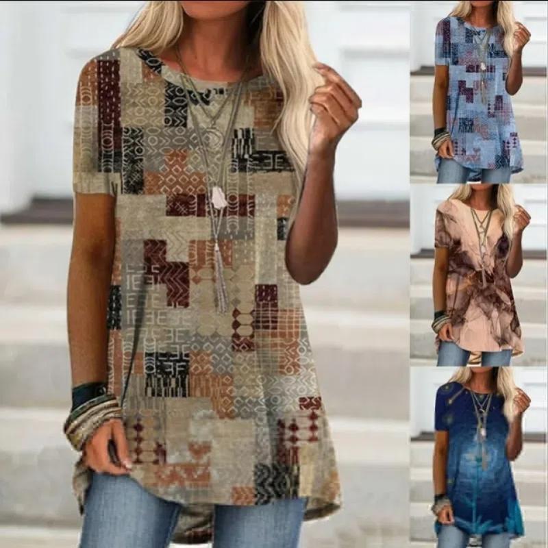 Sommer Damenbekleidung S-3XL Mode Lässige Bluse Floral Grafikdruck Kurzarm Lässige Tunika Locker O-Ausschnitt Oberteile