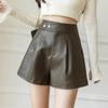 Shorts Women's Casual High Waist Leather Pants Loose Slit Slim A-line Wide-leg Pants