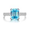 Women's S925 Sterling Silver Aquamarine Ring with Square High-Carbon Diamond