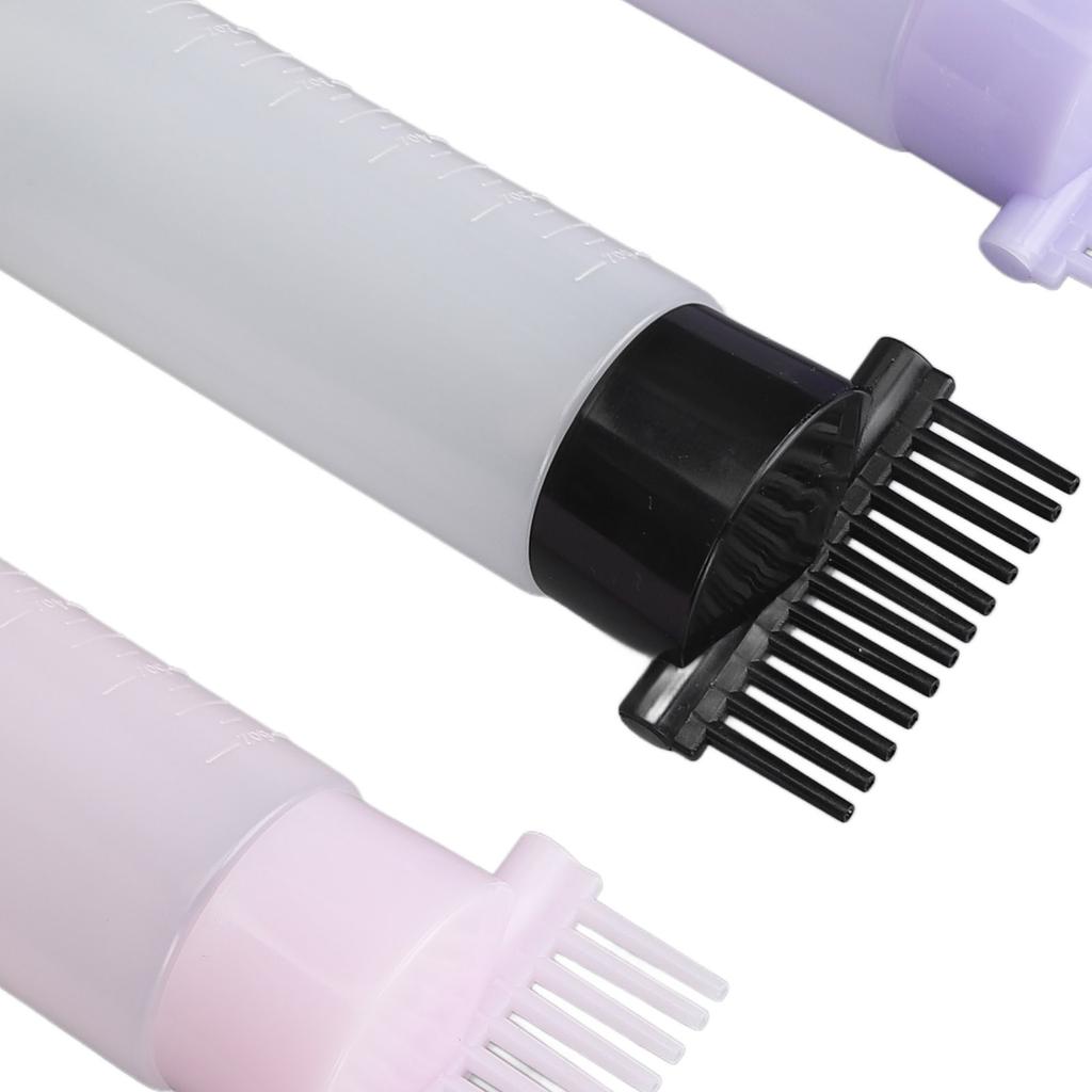 3 Colors Hair Coloring Oiling Bottle Root Comb Applicator Bottle with Graduated Scale for Beauty Salon
