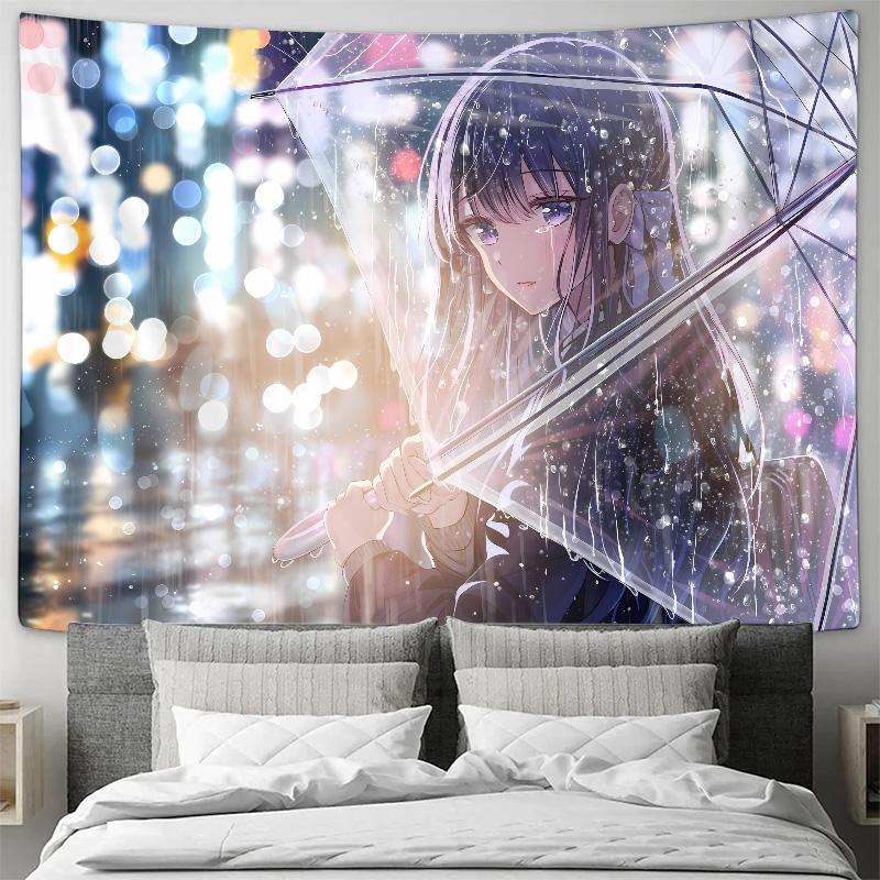 Exquisite AnimeStyle Decorative Hanging Cloth 3D Rainy Night Scene with GlowintheDark Wall Fabric