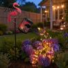 Unique Housewarming Gifts for Gardeners Flamingo Garden Statue with Solar Watering Can Lights, Decorative Iron Outdoor Light Strings Lawn Ornament
