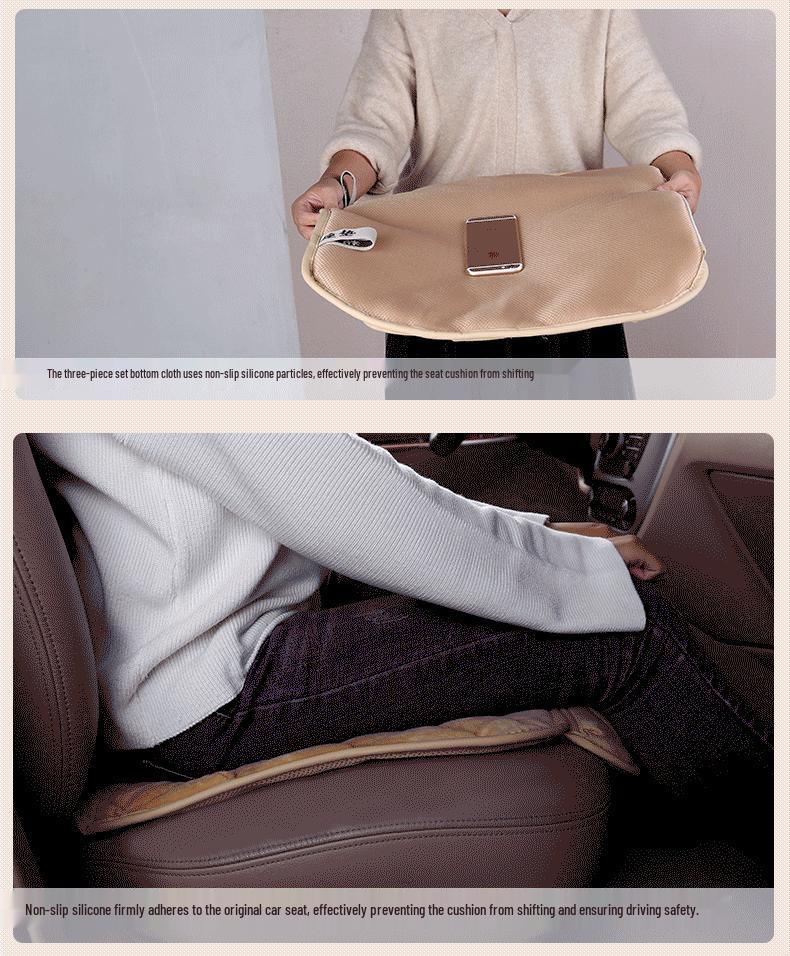 Universal Non-Slip Winter Car Seat Cushion, Tie-Free, 3-Piece Set, No Backrest